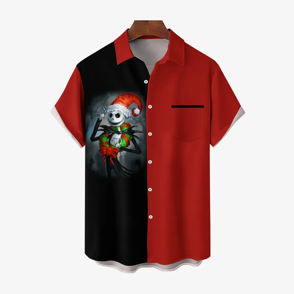 Men's Skull Abstract Christmas Printed Short Sleeve Shirt 2410000521
